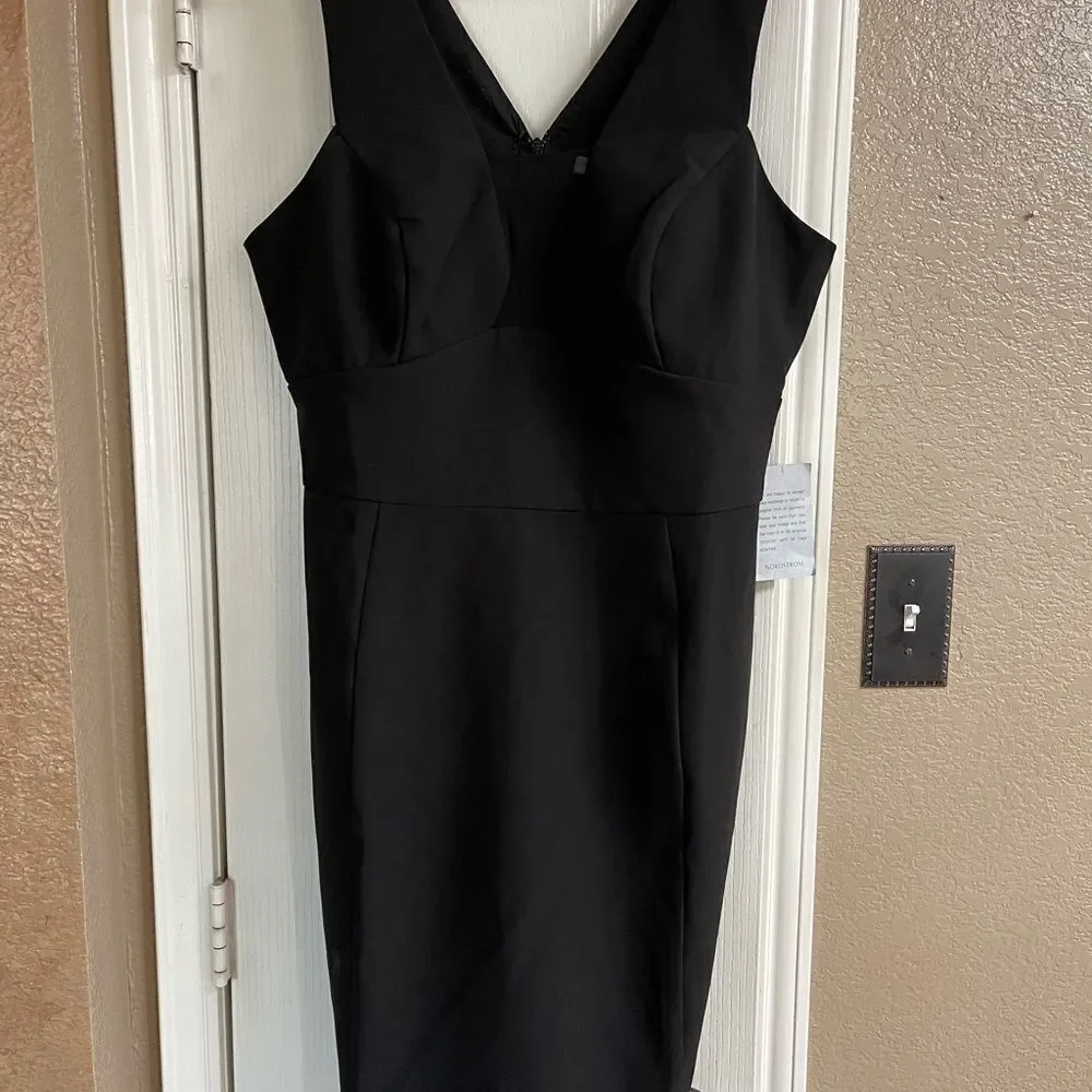 Black Empire Waist Fitted Body Con Sheath Dress by Harlyn Spandex Stretch NWT - Picture 5 of 8